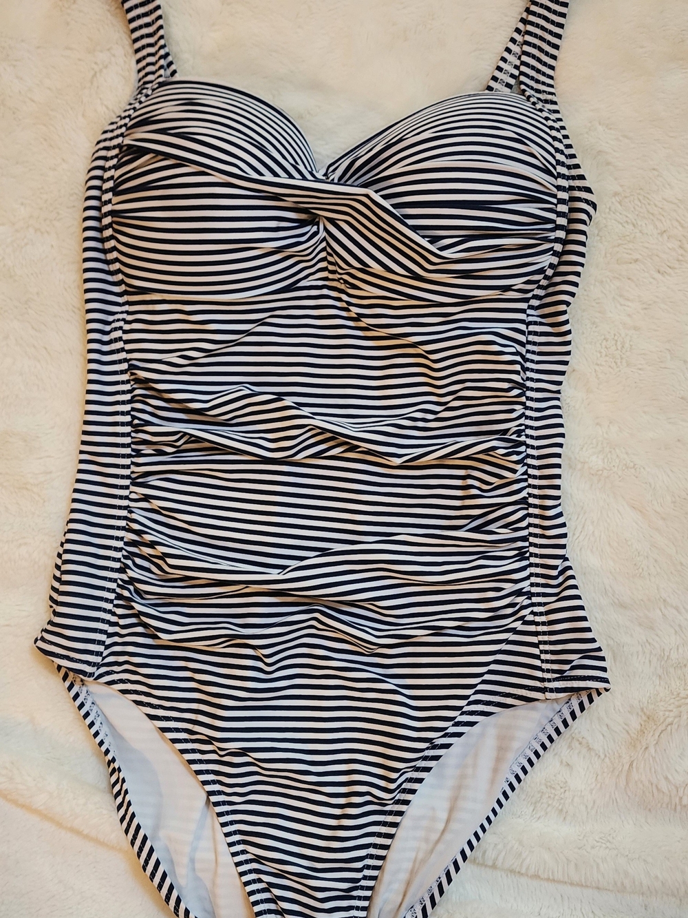 Striped Blue & White Ruched Women's One-Piece Swimsuit